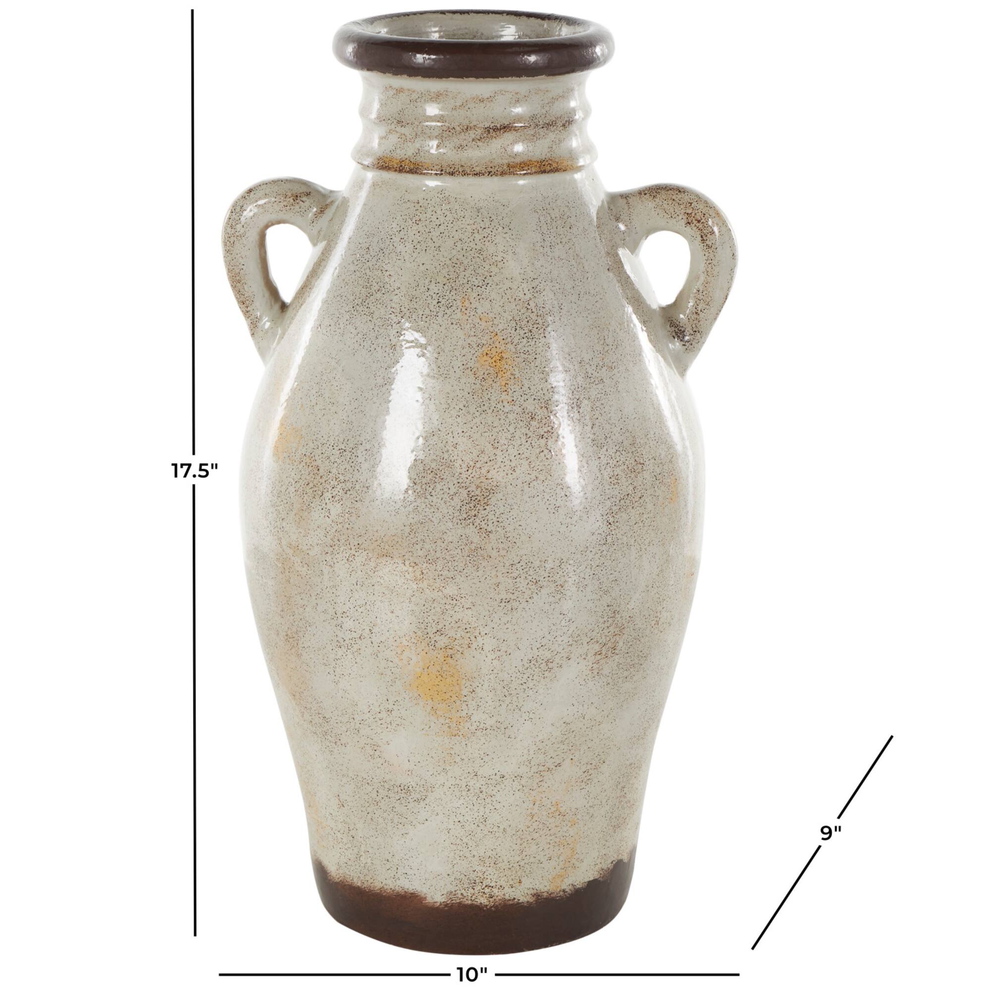 18" Cream Ceramic Antique Style Amphora Vase